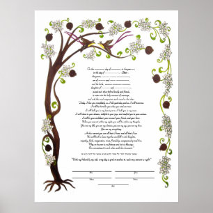 Livets träd ketubah med granater (v) poster