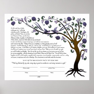Livets träd ketubah med hebreiska citat (mauve L) Poster