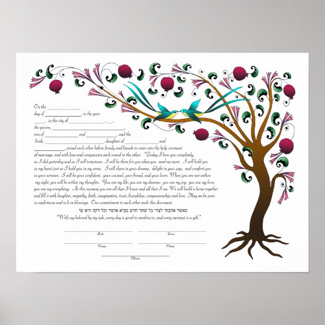 Livets träd Ketubah & Vows in Jewel tones (R) Poster (Framsidan)