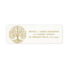 Livets Träd Kräm & Guld Keltisk Bröllop Returadress Etikett