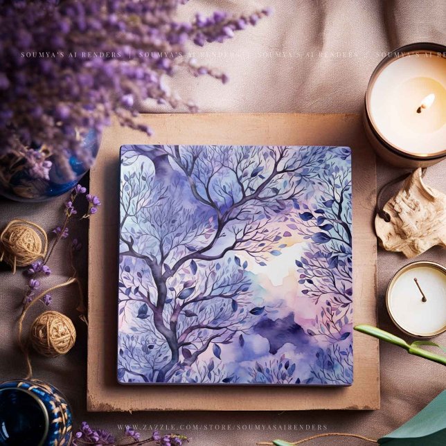 Livets träd Lila Blue Lavender Watercolor Kakelplatta (Skapare uppladdad)