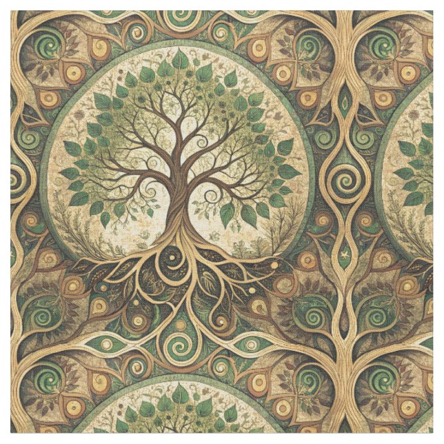 Livets Träd Mandala Andlig Design Mönster Konst Tyg (Närbild)