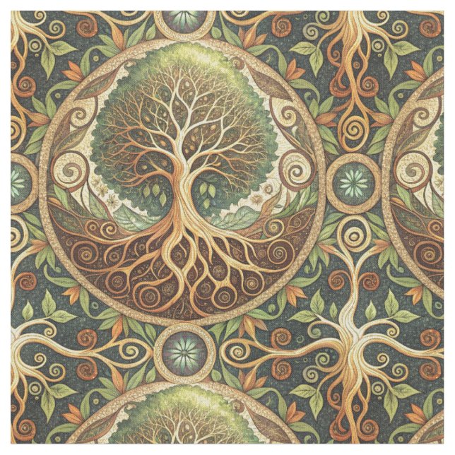 Livets Träd Mandala Andlig Design Mönster Konst Tyg (Närbild)