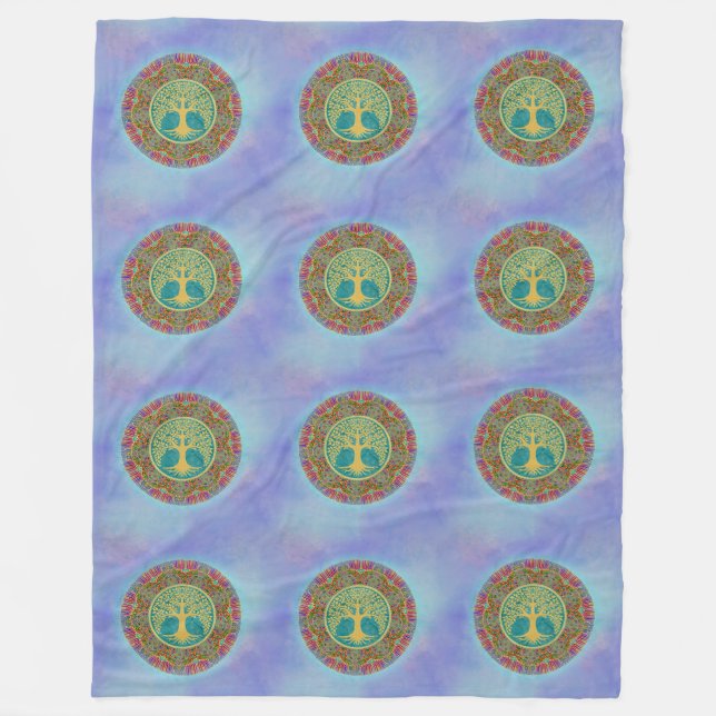 Livets träd - Mandala Seamless Mönster 1 Fleecefilt (Framsidan)