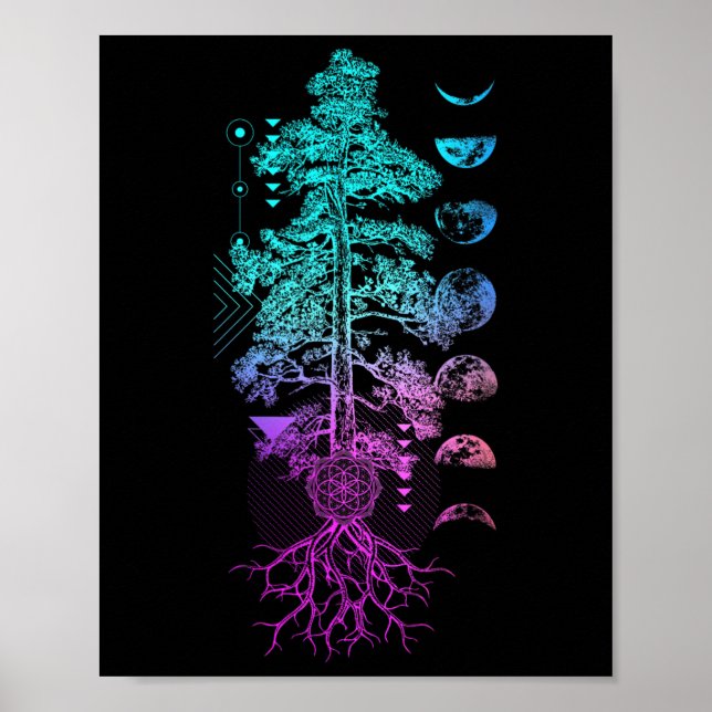 Livets Träd Månfaser Yoga Chakra Present Poster (Framsidan)