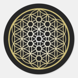 Livets träd med blomning - Guld Runt Klistermärke