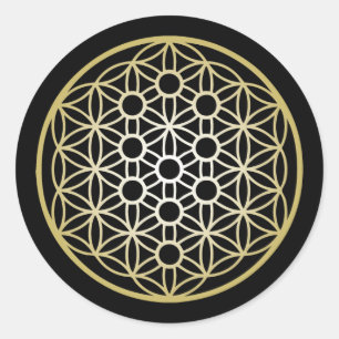 Livets träd med blomning - Guld Runt Klistermärke