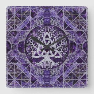 Livets träd med den Triquetra amethysten och Fyrkantig Klocka