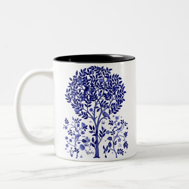Livets träd med fåglar och blommor Två-Tonad mugg (Vänster)