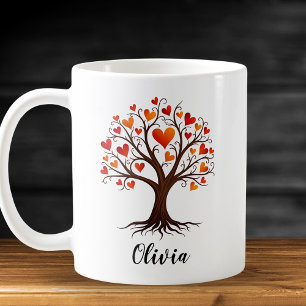 Livets träd med hjärtformade blad kaffemugg
