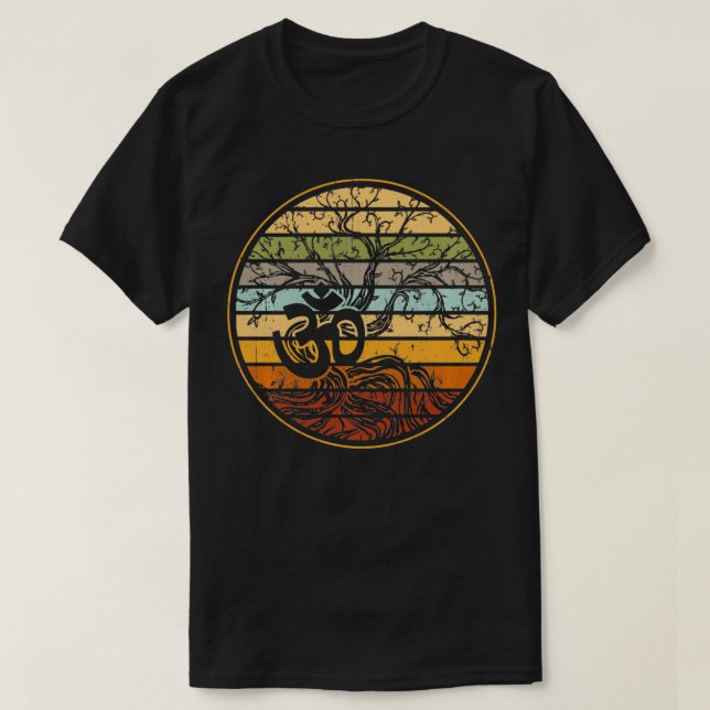 Livets träd med Om Symbol Yoga Gift Retro Pullov T Shirt (Design framsida)