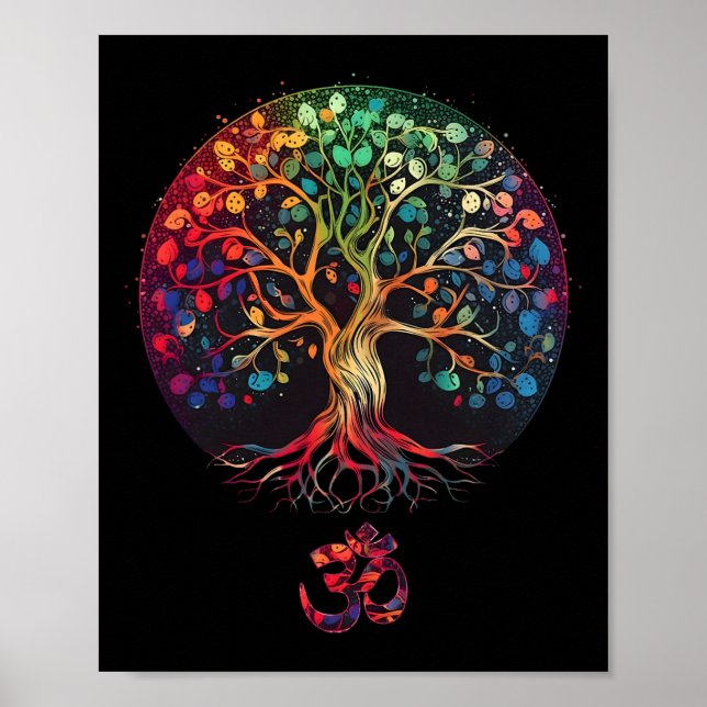 Livets Träd Med Om-symbol Yoga  Poster (Framsidan)
