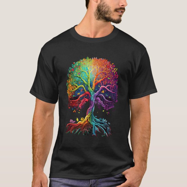 Livets träd med Rainbow Färg T Shirt (Framsida)
