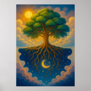 Livets träd med Sol och Måne Fantasy Artwork Poster