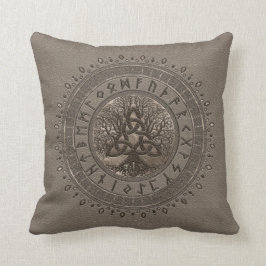 Livets träd med Triquetra beige läder och guld Kudde