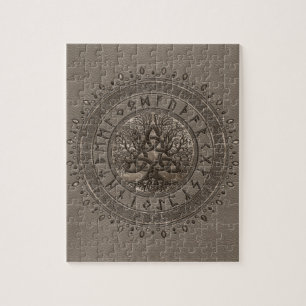 Livets träd med Triquetra beige läder och guld Pussel