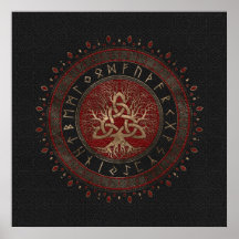 Livets träd med Triquetra Black Red Leather