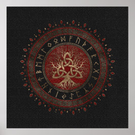 Livets träd med Triquetra Black Red Leather Poster