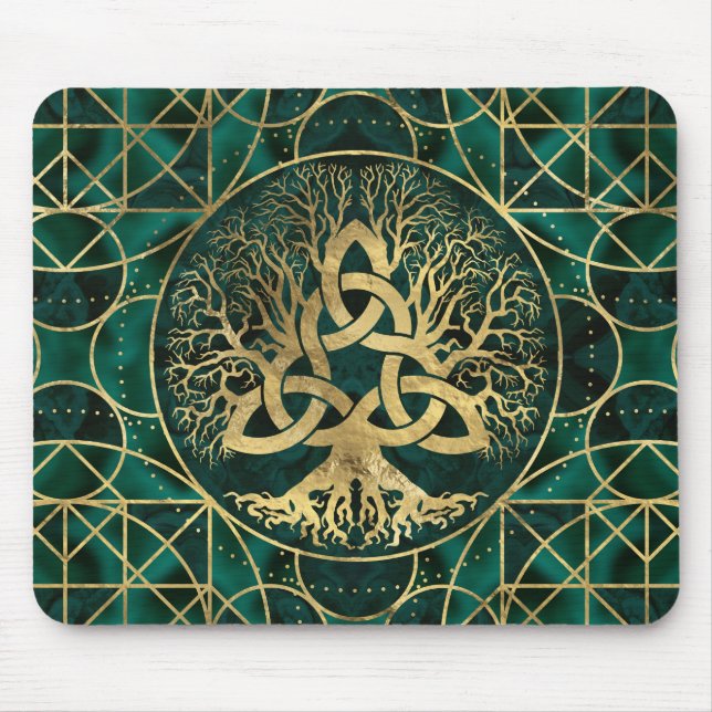 Livets träd med Triquetra Malachite och guld Musmatta (Framsidan)