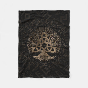 Livets träd med Triquetra på det Futhark mönste Fleecefilt