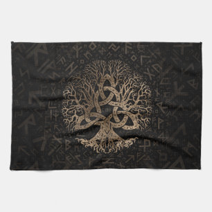 Livets träd med Triquetra på det Futhark mönste Kökshandduk