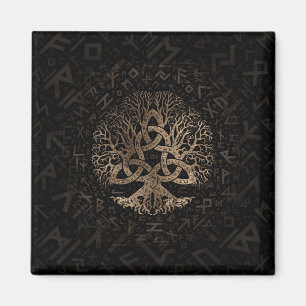 Livets träd med Triquetra på det Futhark mönste Magnet