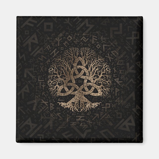 Livets träd med Triquetra på Futhark mönster Magnet (Framsidan)