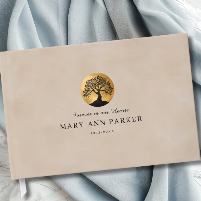 Livets Träd!  Minnes Beige Anpassad Gästböcker (Tree of Life! Memorial Beige Custom Guest Book)