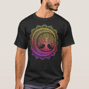Livets träd nuvarande Måne Phases Blommigt Mandala T Shirt