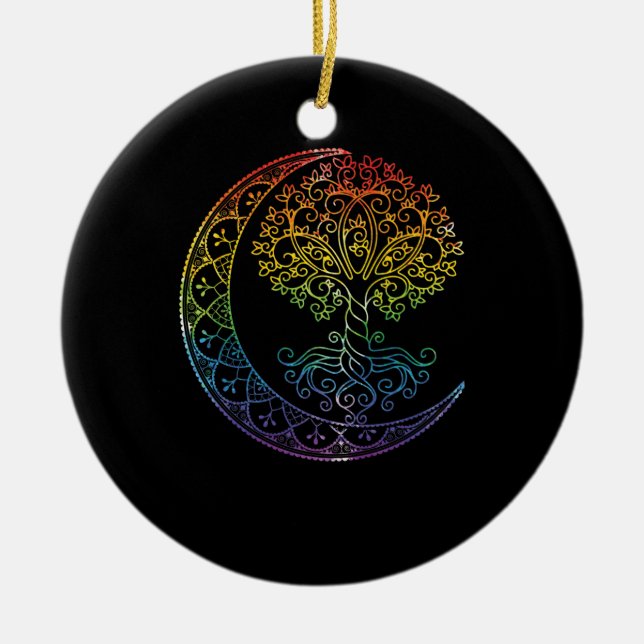 Livets träd nuvarande Måne Phases Mandala Yoga Gif Julgransprydnad Keramik (Framsidan)