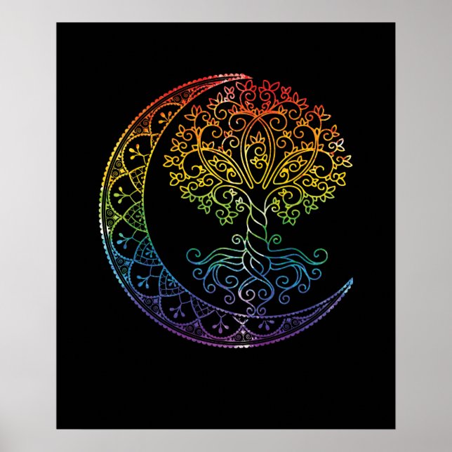 Livets träd nuvarande Måne Phases Mandala Yoga Gif Poster (Framsidan)