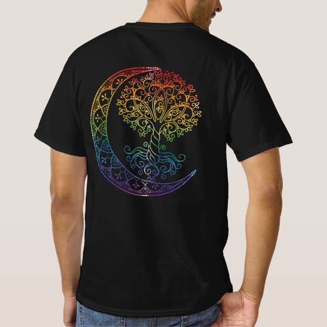 Livets träd nuvarande Måne Phases Mandala Yoga Gif T Shirt (Baksida)