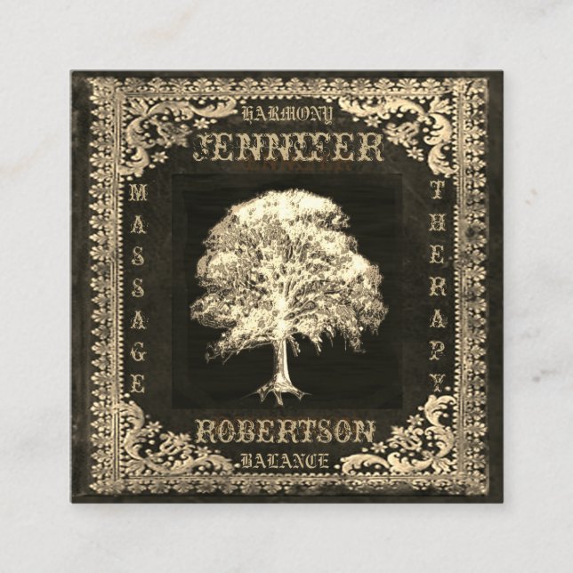 Livets träd och lantligt linne fyrkantigt visitkort (Framsida)