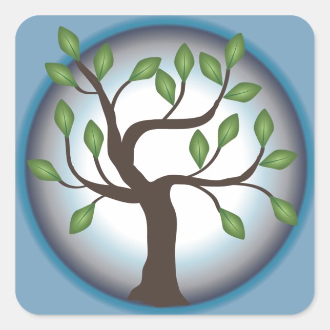 Livets träd och Måne Fyrkantigt Klistermärke (Framsida)