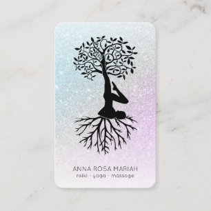 *~* Livets träd Pastel QR Zen Glitter Yoga Visitkort