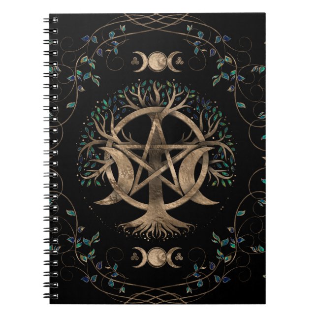 Livets träd Pentagram Måne ornament Anteckningsbok (Framsidan)