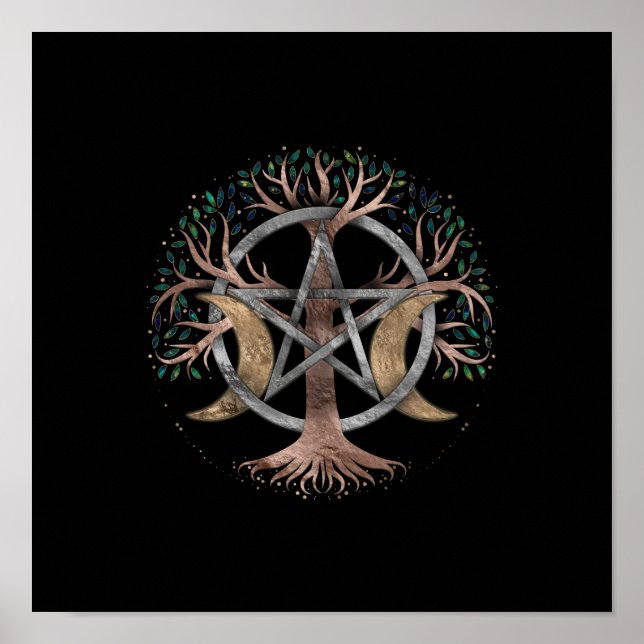 Livets träd Pentagram Måne Ornament Poster (Framsidan)