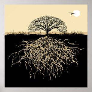 Livets Träd Rotter Andlig Natur Minimalistisk  Poster