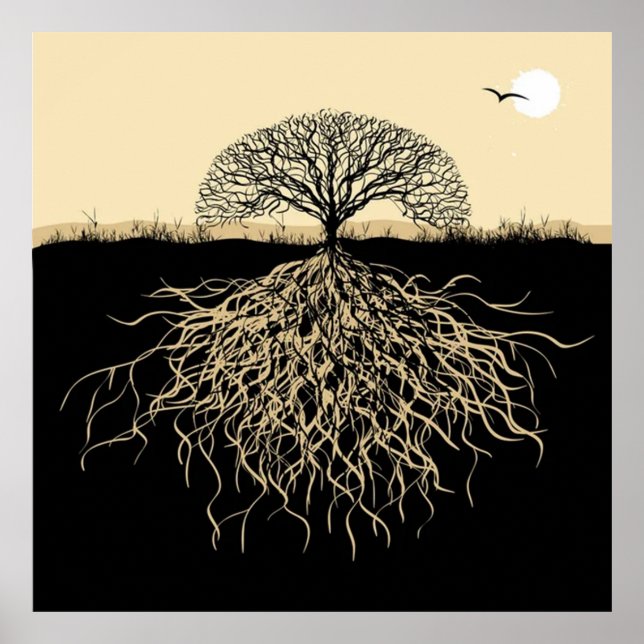 Livets Träd Rotter Andlig Natur Minimalistisk  Poster (Framsidan)