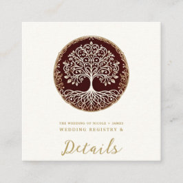 Livets träd Rustic Mörk Red Celtic Bröllop Fyrkantigt Visitkort