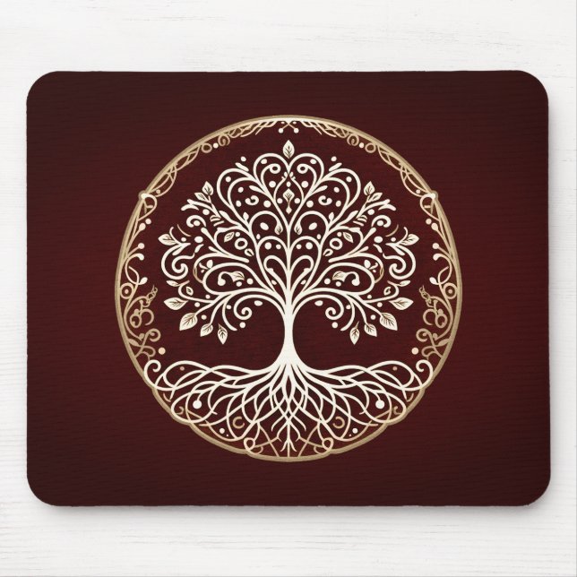 Livets träd Rustic Mörk Red Celtic Musmatta (Framsidan)