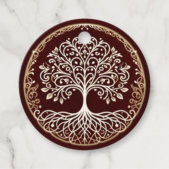 Livets Träd Rustik Mörkröd Keltisk Bröllop Gåvor Etiketter (Framsida)