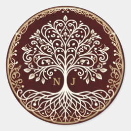 Livets Träd Rustik Mörkröd Keltisk Bröllop Runt Klistermärke