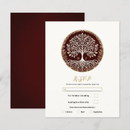 Livets Träd Rustik Mörkröd Keltisk Bröllops-RSVP Inbjudningar
