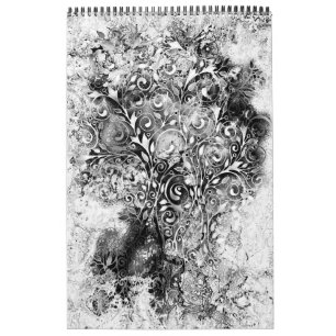 Livets träd - Spiral Löv Grunge Stil 1 Kalender