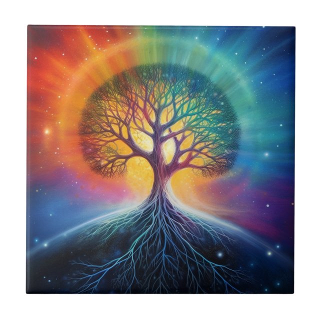 Livets träd Surreal Rainbow Art Kakelplatta (Framsidan)