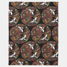 livets träd svart fleecefilt