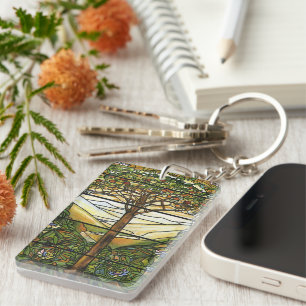 Livets träd-/Tiffany målat glassfönster Nyckelring