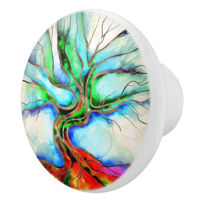 Livets träd - vattenfärg, bläck och guld knopp (Höger)