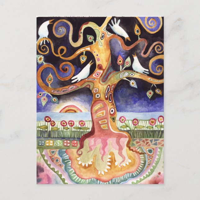 LIVETS TRÄD vattenfärgduvor Vykort (Framsida)